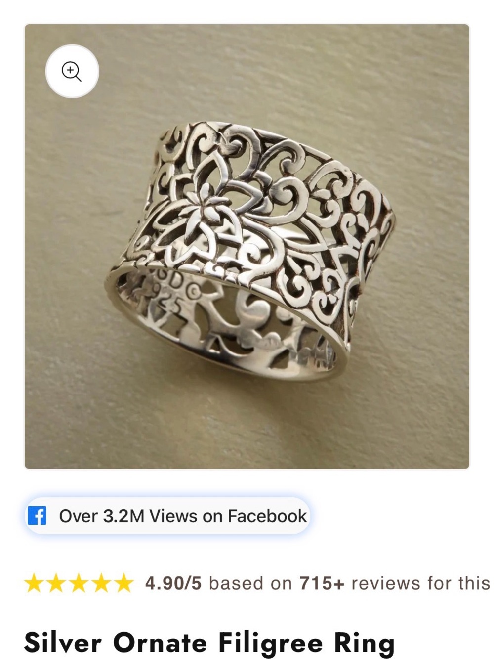 Silver Filigree Floral Band